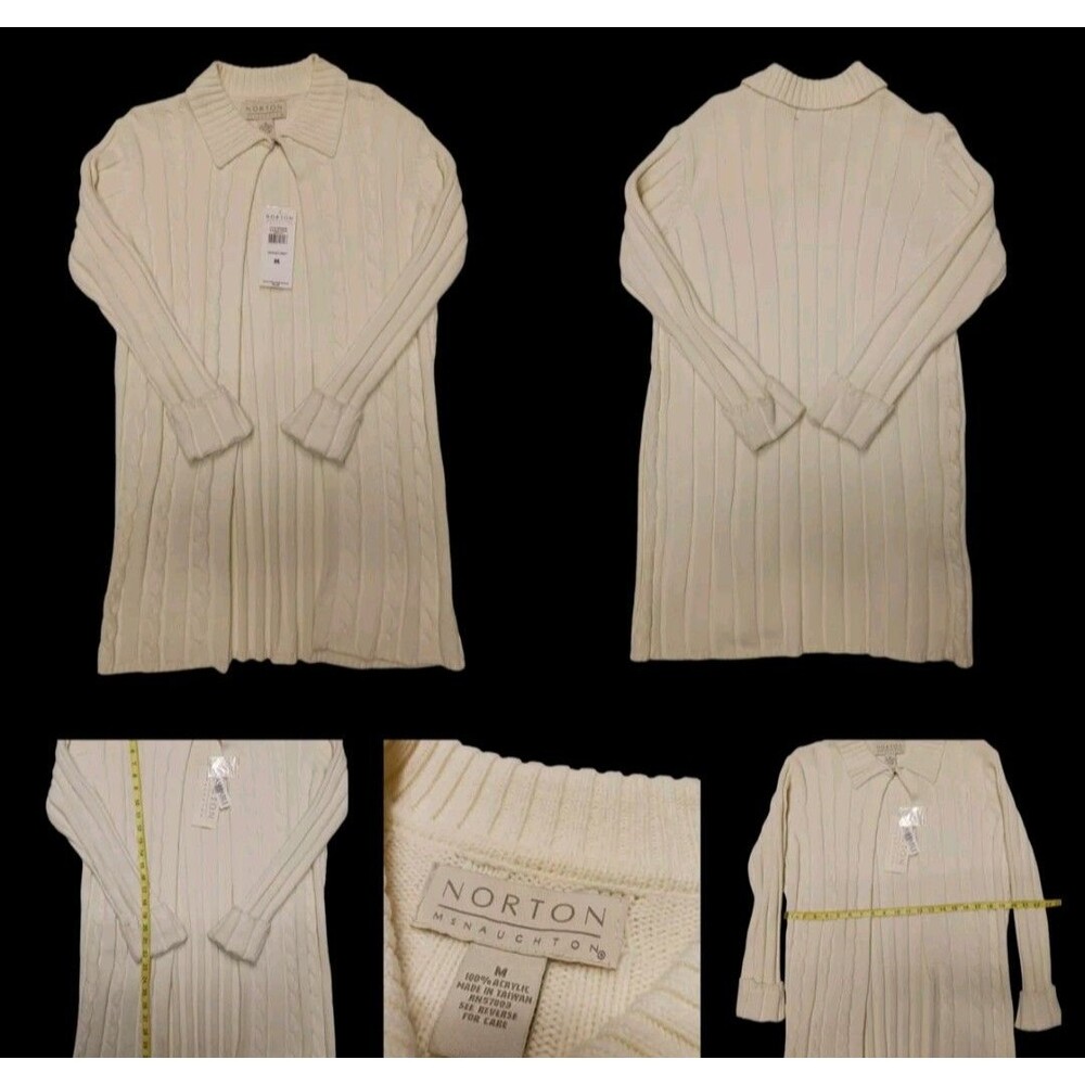 NWT Norton McNaughton Long Sleeve Buttonup Sweater Womens Size MEDIUM Knit White